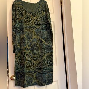 Peruvian Connection Long Sleeve Dress in Green and Gold